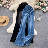 Korean Style Raw Hem High Waist Split Jeans