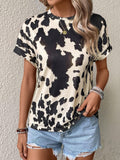 Leopard Print Plus Size Women's 3D Round Neck T-shirt