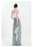 Women's Bow Wide Leg Retro Ripped Straight Jeans