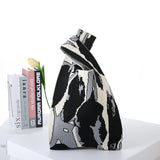 Contrast Color Striped Checkerboard Knitted Shopping Handbag