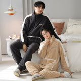 Flannel Couple Pajamas Men's Autumn And Winter Thickened Keep Warm New Zipper Cardigan Cute Coral Fleece Homewear