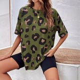 Leopard Print Plus Size Women's 3D Round Neck T-shirt