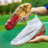 High-top Soccer Shoes Gold Plated Bottom Training Shoes Middle School Student Artificial Grass Sneaker Male