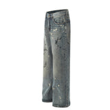 Tie-dyed Splash-ink Straight Jeans Men's High Street