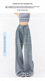 Fashionable Pleated Design Loose All-matching Straight Wide Leg Jeans For Women