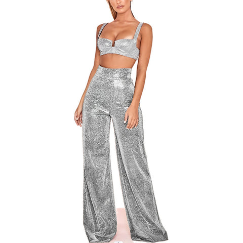 Hot Silver Wide-leg High Waist Wide Leg Pants