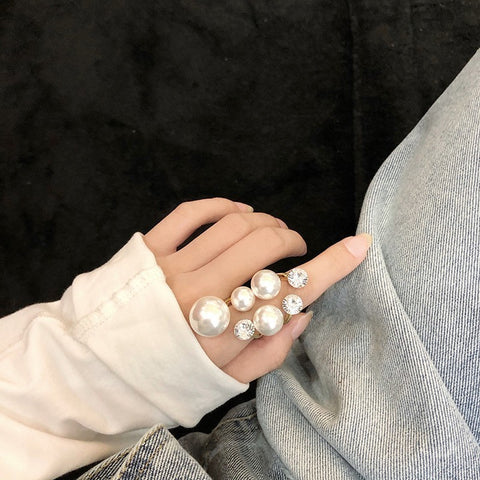 Exaggerated Large Pearl Ring, Female Fashion Personality, Instagram Trend, Niche Design, Simple, Light Luxury, High-end Feeling, Index Finger Ring