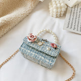 New Children's Shoulder Bag, Pearl Portable Princess Coin Purse, All-match Bow Chain Decoration Bag