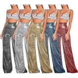 Hot Silver Wide-leg High Waist Wide Leg Pants