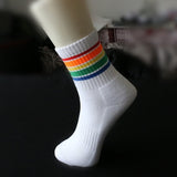 Rainbow Striped Sports Socks Towel Bottom Thickened