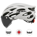 Road mountain bike riding helmet with lens and brim taillight