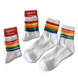 Rainbow Striped Sports Socks Towel Bottom Thickened