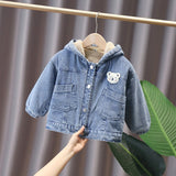 Small And Medium-sized Children's Thickened Plus Velvet Denim Jacket For Boys