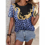 Leopard Print Plus Size Women's 3D Round Neck T-shirt