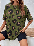 Leopard Print Plus Size Women's 3D Round Neck T-shirt