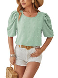 Spring And Summer New Jacquard Fur Ball Short Sleeve Square Collar Top