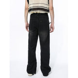 Straight Wide Leg Black Denim Fashionable Trousers