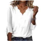 Simple Solid Color Long Sleeve V-neck Women's Shirt