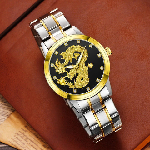 Golden Dragon Watch Alloy Steel Band Quartz Watch