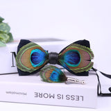 Men's Bow Tie Peacock Big Eyes Blue Feather