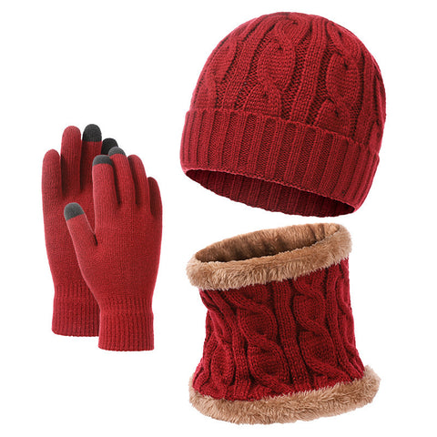 European And American Warm Knitted Hat Scarf Gloves