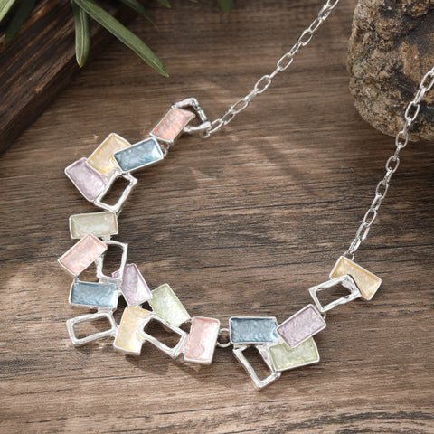 Colorful Painting Oil Geometric Hollow Square Necklace Creative