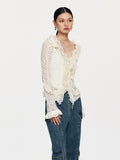 Lace Tie With Fungus Edge Long Sleeved Pullover