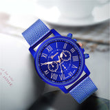 Dual-faced Roman Numeral Mesh Band Quartz Unisex Watch