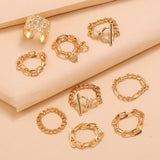 Hip Hop Personality OT Chain Gold Ring Buckle 9-piece Ring Set