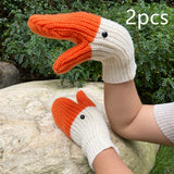 Cold Protection In Three-dimensional Swan Full Finger Gloves Knitted Wool Mittens