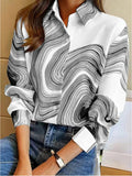 Ink Painting Cotton Linen Long Sleeve Blouse