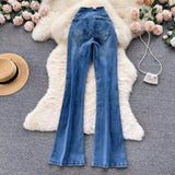 Korean Style Raw Hem High Waist Split Jeans