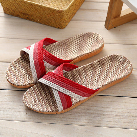 Linen Slippers Home Couple Indoor Wooden Floor Home Thick-soled