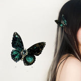 Retro Three-dimensional Black Butterfly Polarized Green Barrettes Gift