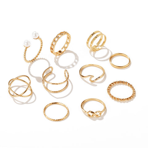 Ins Cold Wind Pearl Ring 10 Piece Set