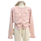 Design Bow Bell Sleeve Sweater Coat Sweet Knitted Cardigan