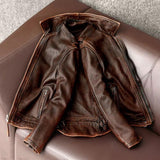 Men's Fashionable Vintage Distressed Cowhide Leather Jacket