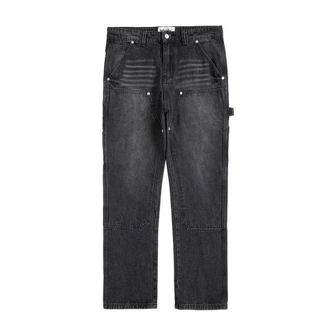 Punk Retro Washed And Worn Denim Logging Pants