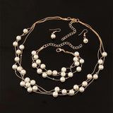 Korean Fashion Sweet Elegant Pearl Multi-layer Earring Bracelet Three-piece Suit