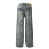 Tie-dyed Splash-ink Straight Jeans Men's High Street