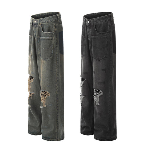 Pocket Design Loose Denim Straight-leg Trousers Men