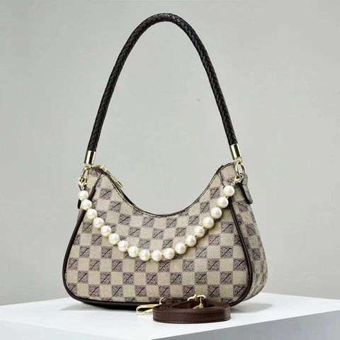 Versatile Lattice Pearl Women's Shoulder Messenger Bag