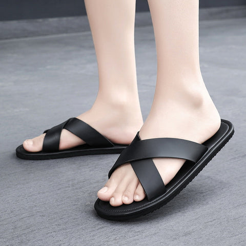 Lightweight Soft Sole Comfortable Black Fashion Casual Simple Men's Slippers