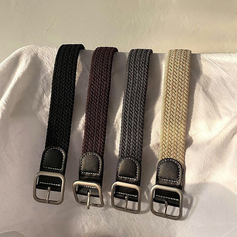 Woven Elastic Men's Belt Alloy Punch-free