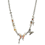 Colorful Gravel Cross Stitching Butterfly Necklace