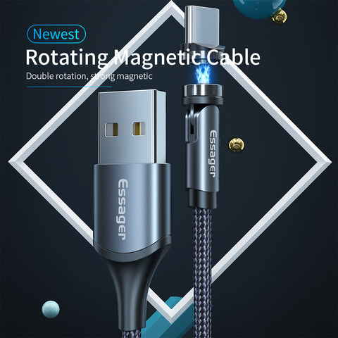 Essager Rotate Magnetic Cable 360 Degree USB Type C Charging Cable Fast Charging Magnet Charger 540 Rotate Micro Magnetic Cable - UNBEATABLE STORE