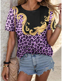 Leopard Print Plus Size Women's 3D Round Neck T-shirt