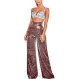 Hot Silver Wide-leg High Waist Wide Leg Pants