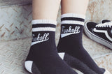 Letter Striped Skateboard Cotton Mid-calf Length Socks