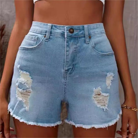 European And American Fashion Wash High Waist Jeans Women's Summer New Slim Wear Casual Short Shorts